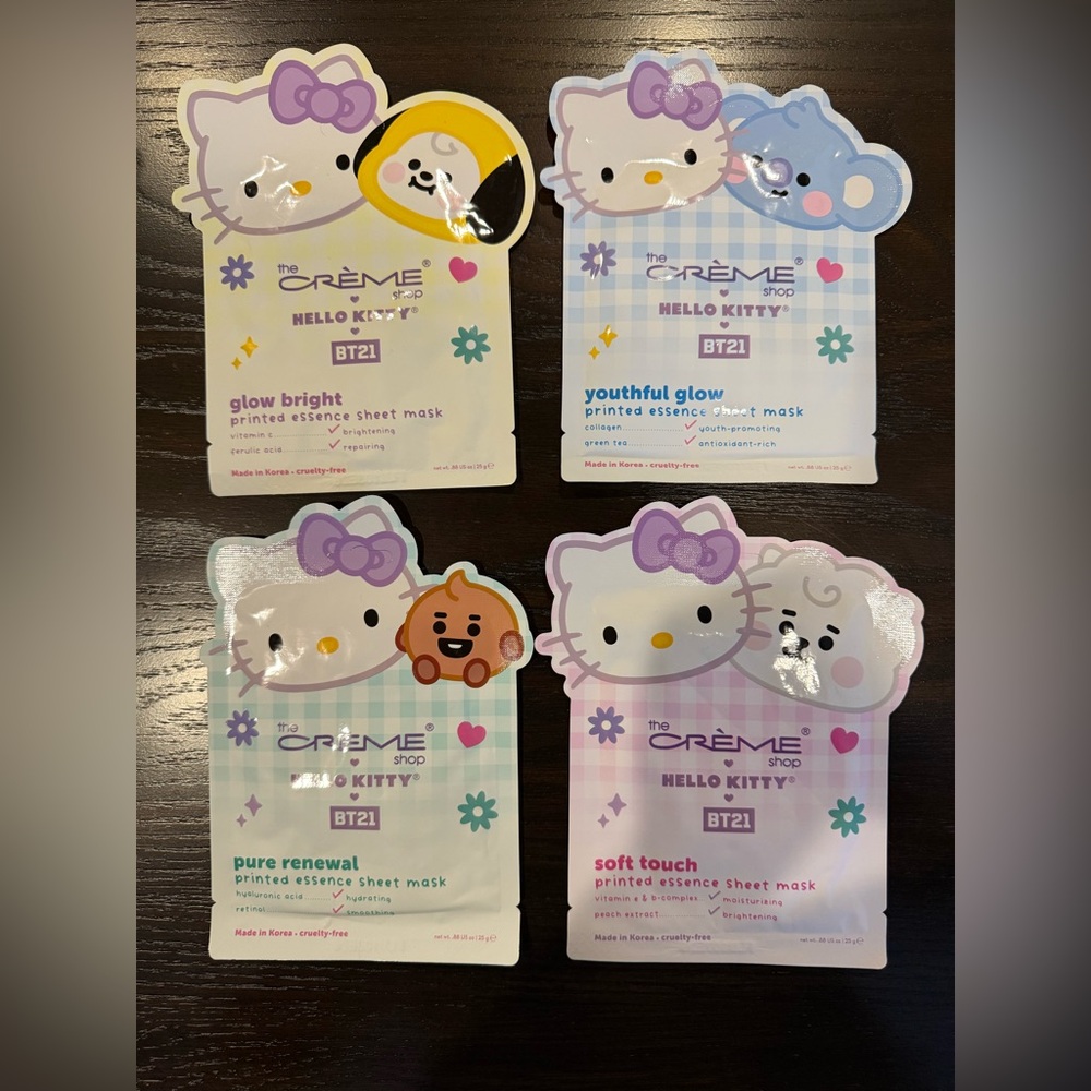 NWT The Creme Shop Hello Kitty & BT21 sheet masks (Set of 4)